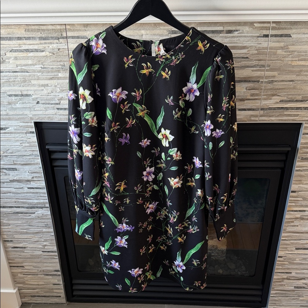 C&C California Black Floral Long Sleeve Dress